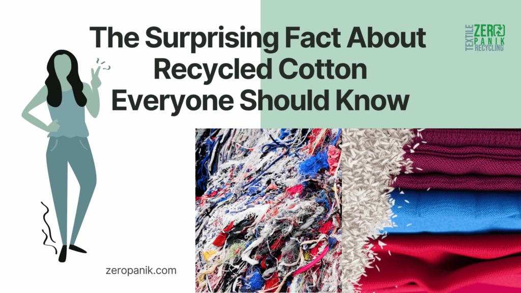 graphic of a woman and image of old shredded clothing turned into new fabrics
